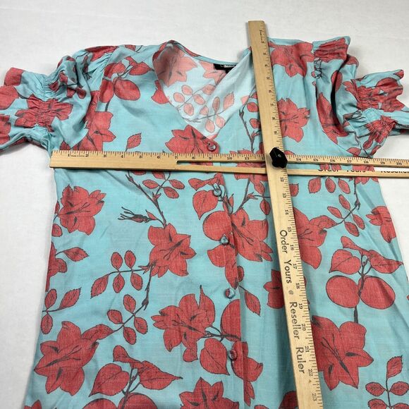 Lobo Rosa Tiered Midi Dress Floral Short Sleeve Button Front Relaxed Fit SMALL - Picture 8 of 13